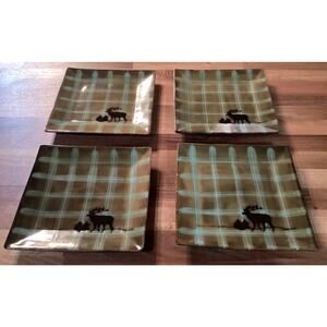 Better Homes & Gardens Set of 4 Stoneware Roaming Elk 7.5” Square Salad Plates